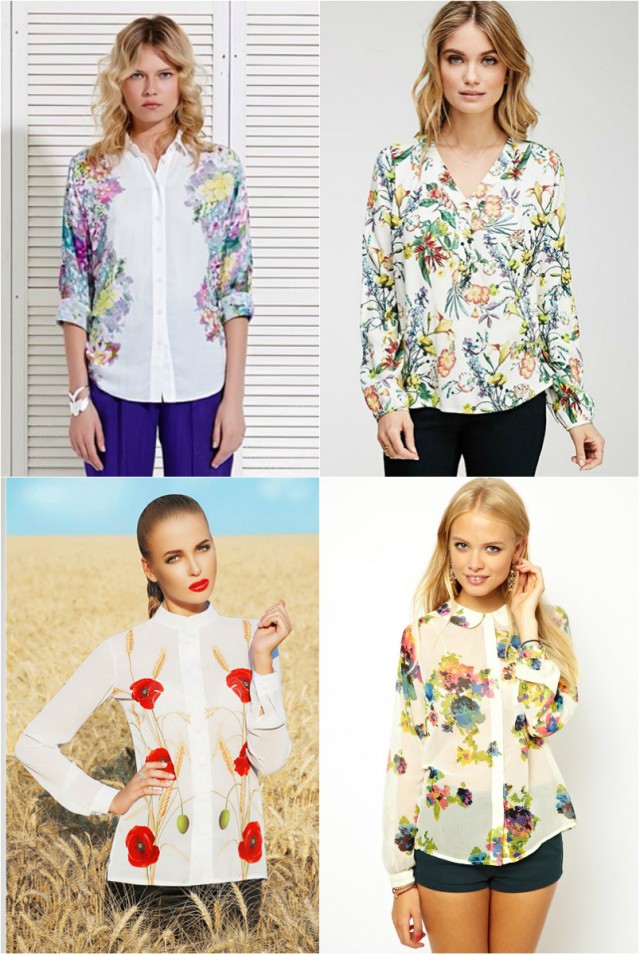 Літній ансамбль урізноманітнює блуза з жатой бавовняної тканини з лаконічною   квіткової вишивкою   або дрібним флористичним візерунком