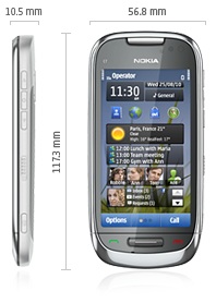 Розміри Nokia C7: 117,3x56,8x10,5 мм   Вага (з акумулятором): 130 г